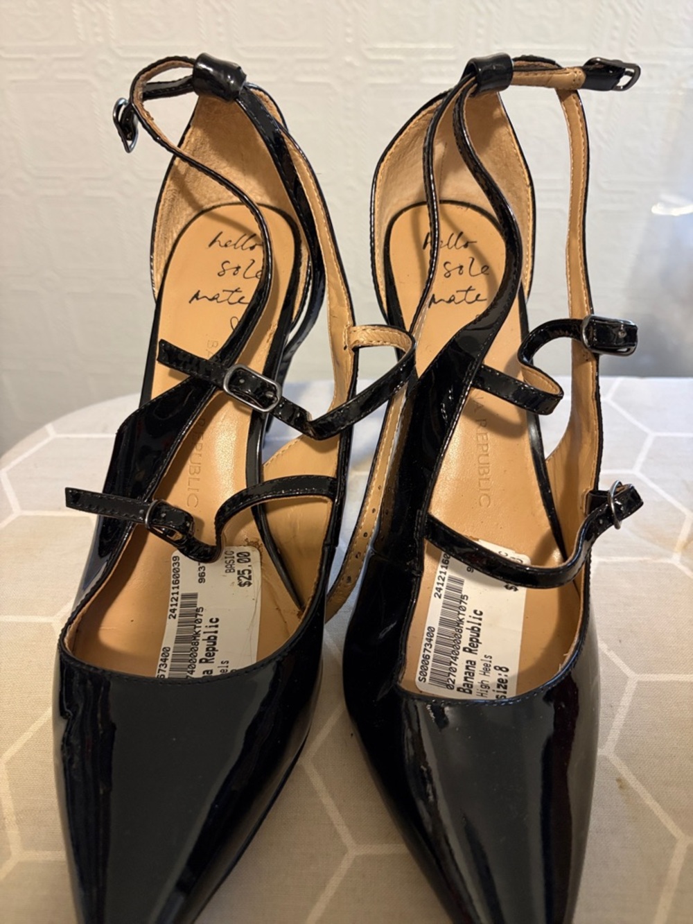 Banana Republic Black Patent Pointed Toe Strappy Heels